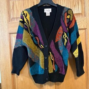 VTG 1990s Jaclyn Smith Petite Medium Womens PM Cardigan Sweater Beaded Abstract